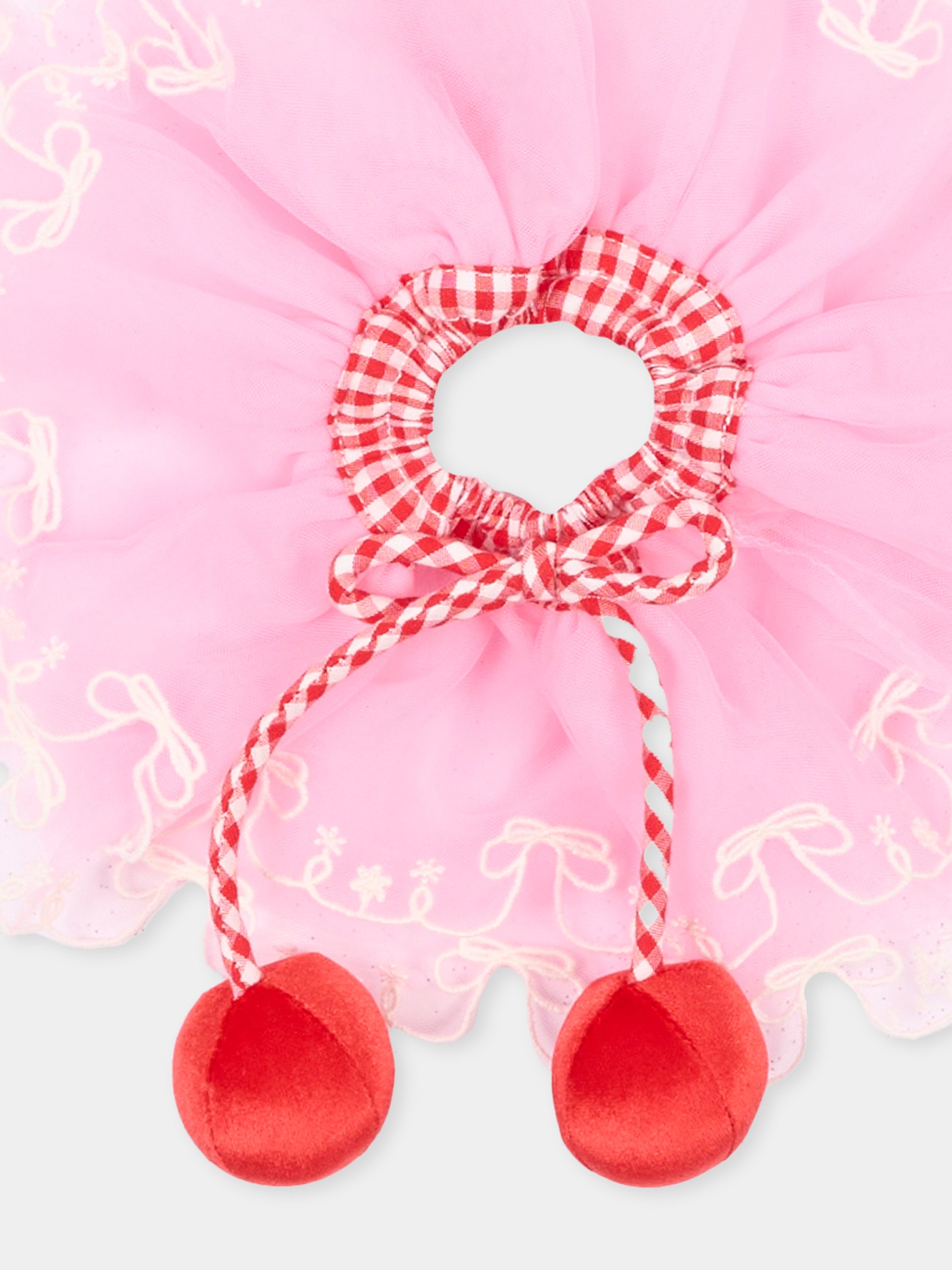 Elastico per capelli con ricamo ciliegie da bambina,Poco Blush,SS262A04