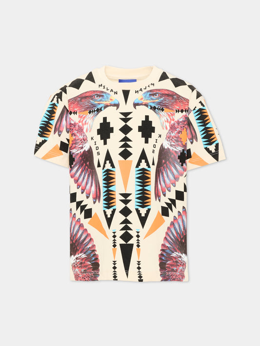 T-shirt avorio per bambino con stampa,County Of Milan Kids,S6CMJBTH043 412