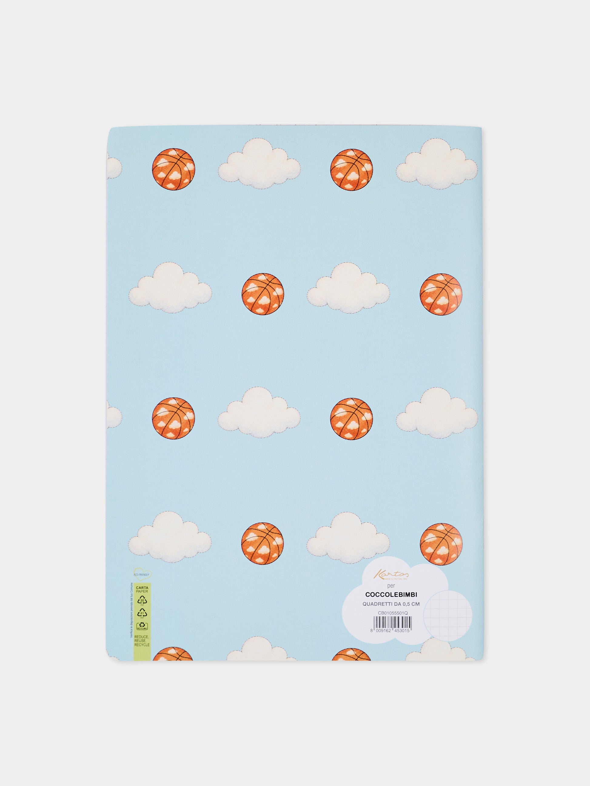 Quaderno celeste per bambini con nuvole e palle da basket,Kartos,CB01055501Q