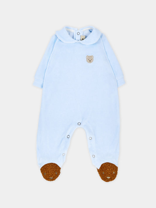 Tutina celeste per neonato con orsetto in ciniglia,Le Boo Beebè,CB041 40