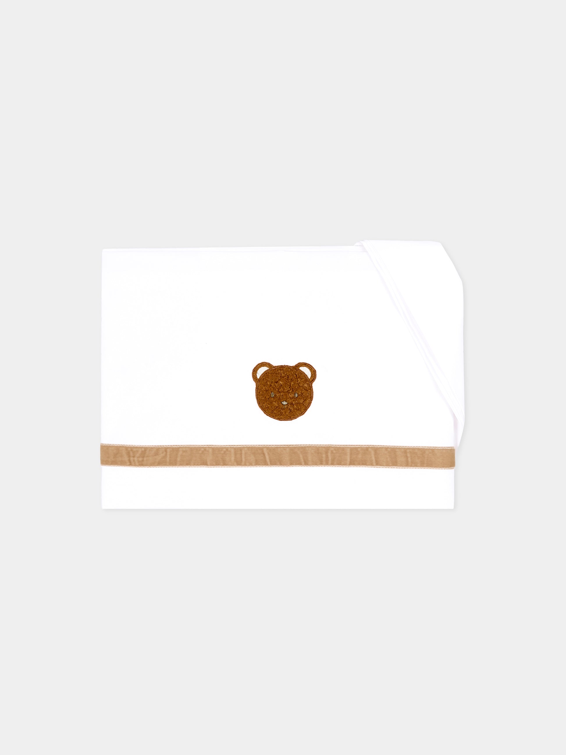 Lenzuola bianche per neonati con orsetto bouclé,Le Boo Beebè,CBL040 1021