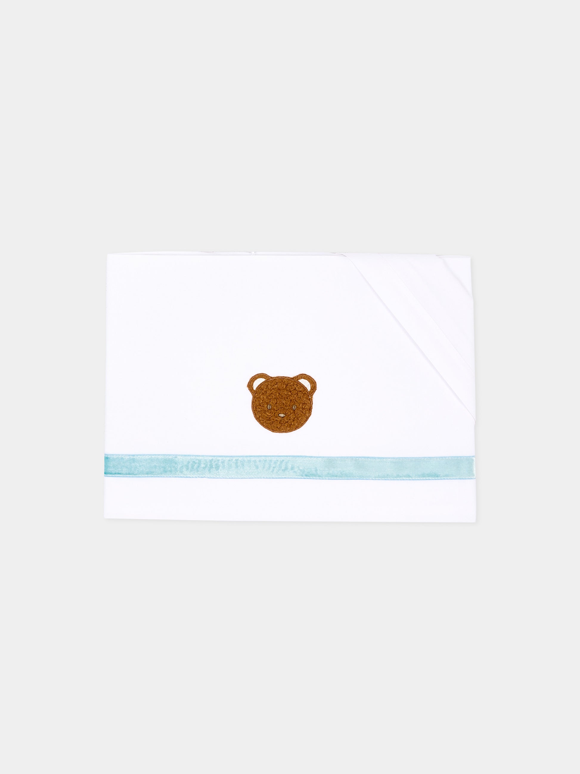 Lenzuola bianche per neonato con orsetto bouclé,Le Boo Beebè,CBL040 1040