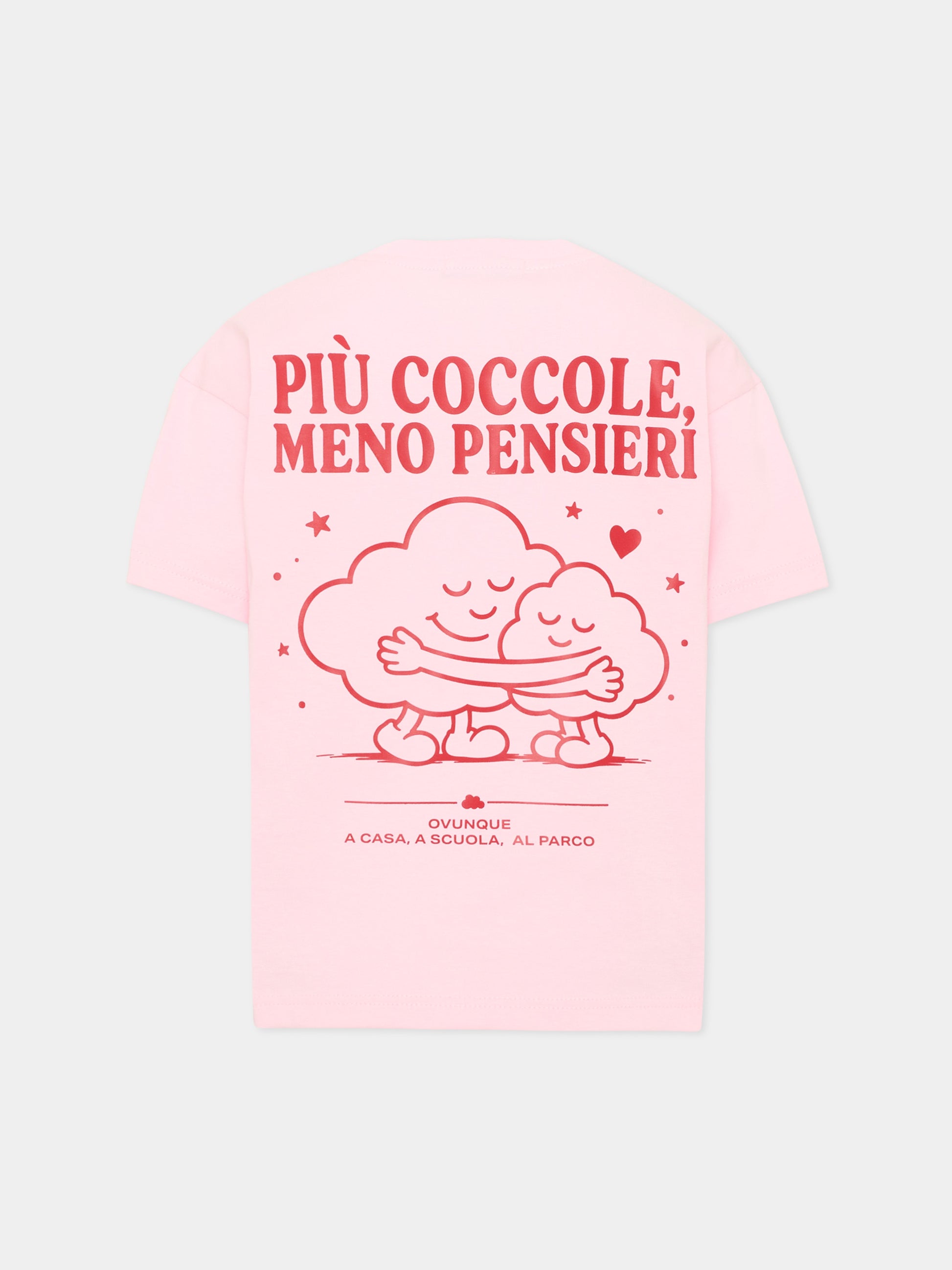 T-shirt a manica corta rosa per bambina con frase sul retro,Pescheria Mon Amour X Coccolebimbi,PMAK TS001 PNK