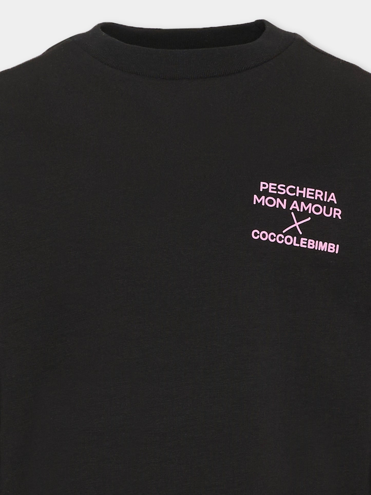 T-shirt a manica lunga nera per bambini con frase sul retro,Pescheria Mon Amour X Coccolebimbi,PMAK LS002 BLK