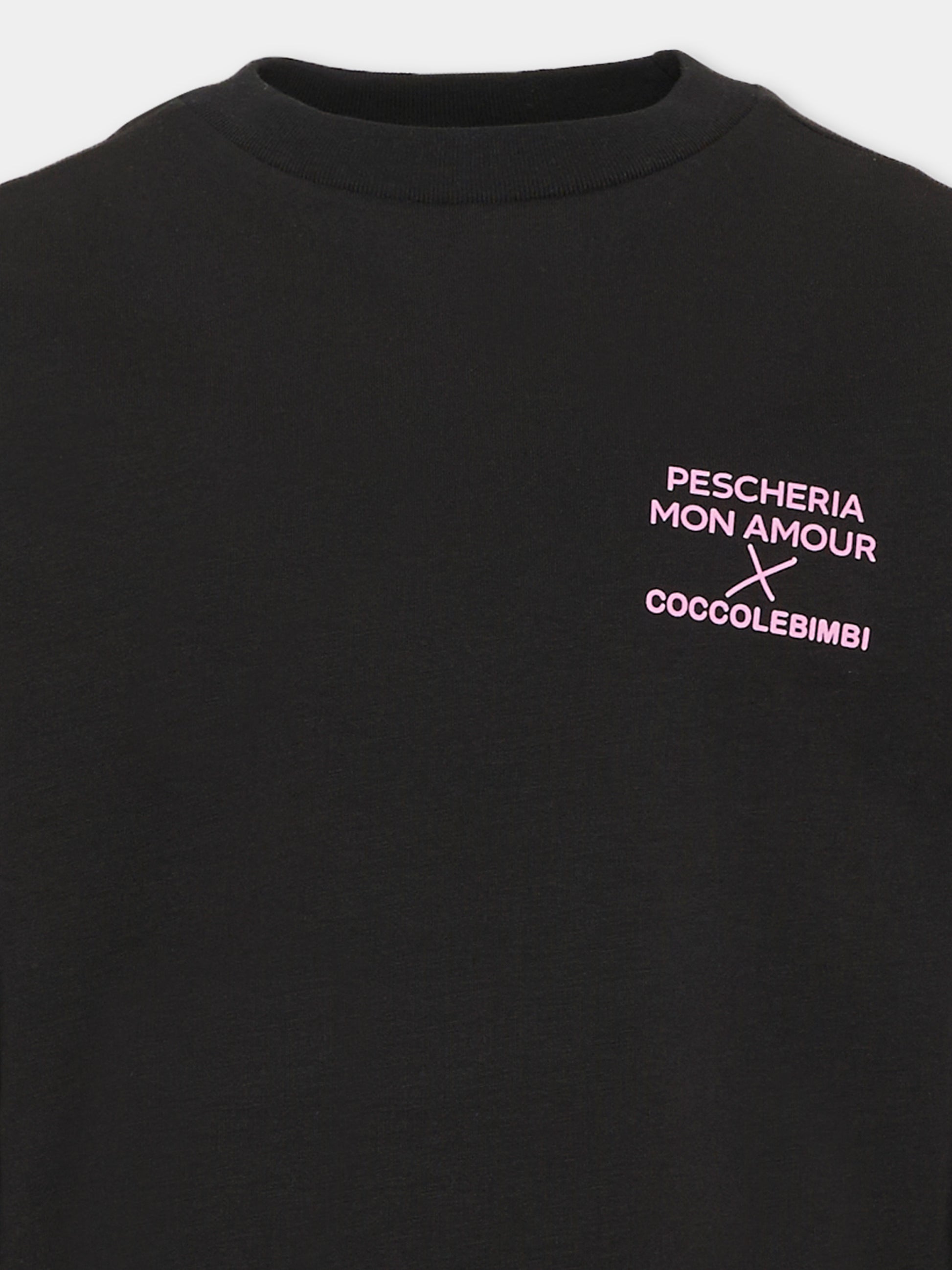 T-shirt a manica lunga nera per bambini con frase sul retro,Pescheria Mon Amour X Coccolebimbi,PMAK LS002 BLK
