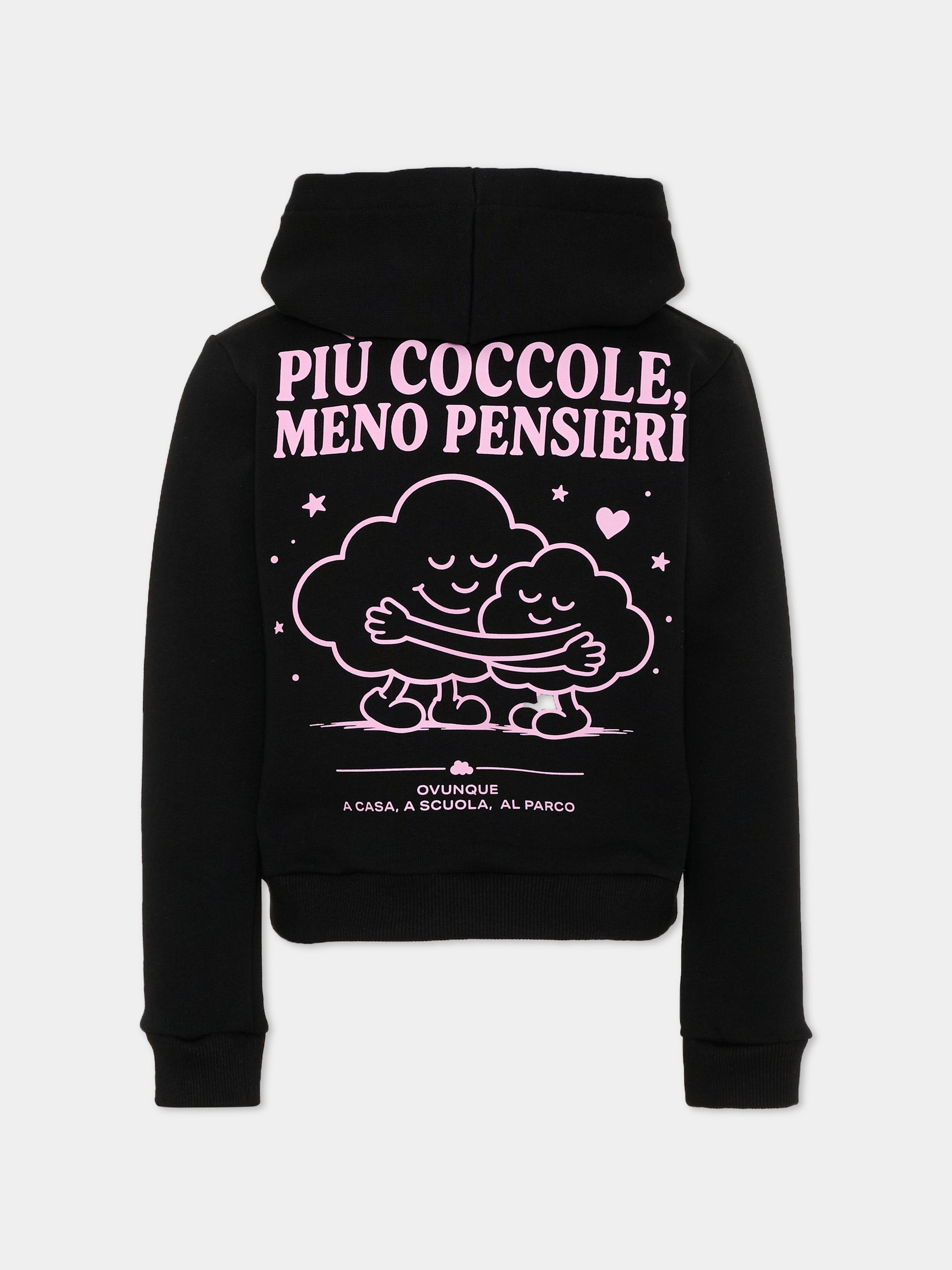 Felpa con cappuccio nera con stampa,Pescheria Mon Amour X Coccolebimbi,PMAK HD003 BLK