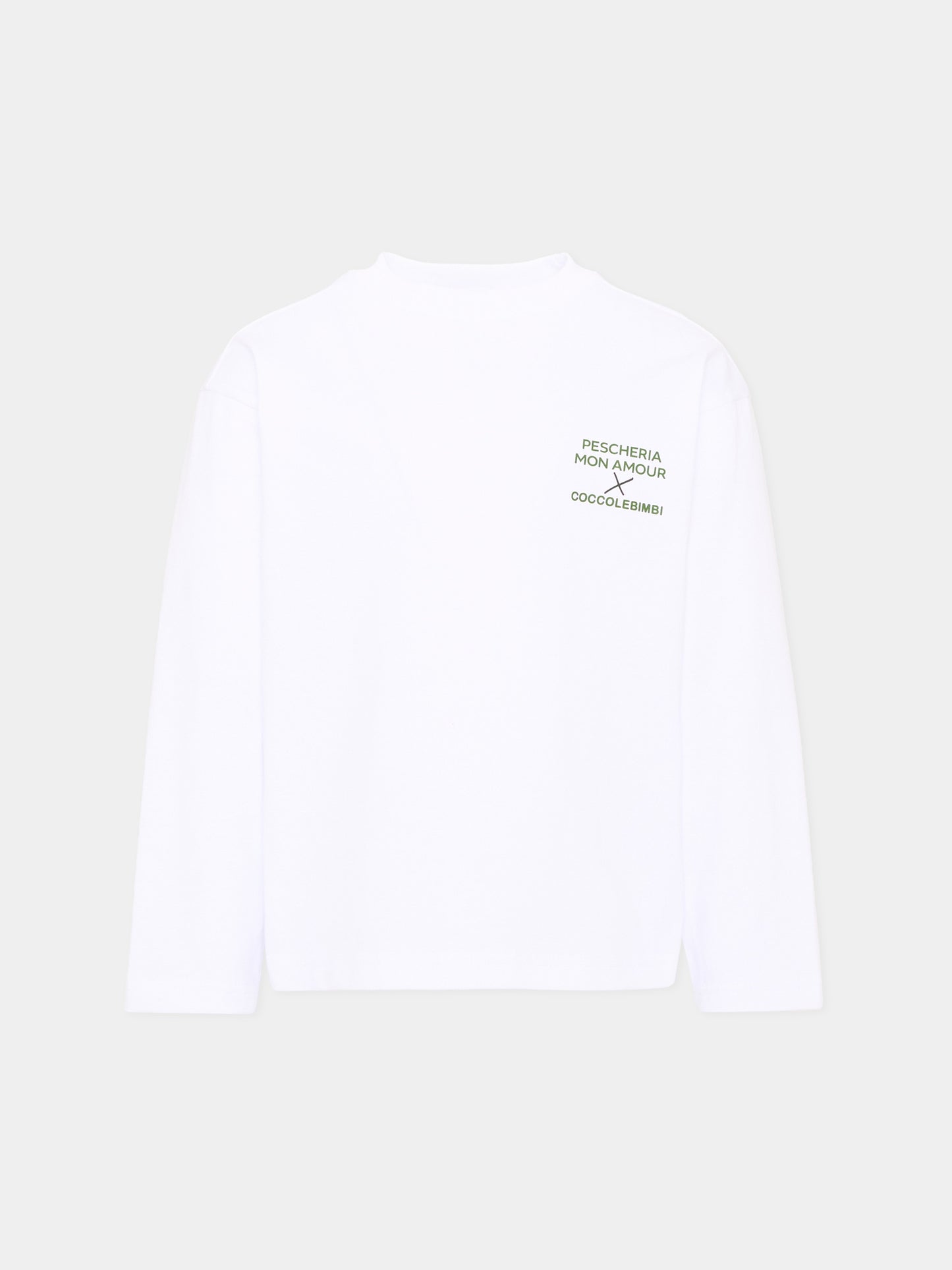 T-shirt a manica lunga bianca per bambini con frase sul retro,Pescheria Mon Amour X Coccolebimbi,PMAK LS008 WHT