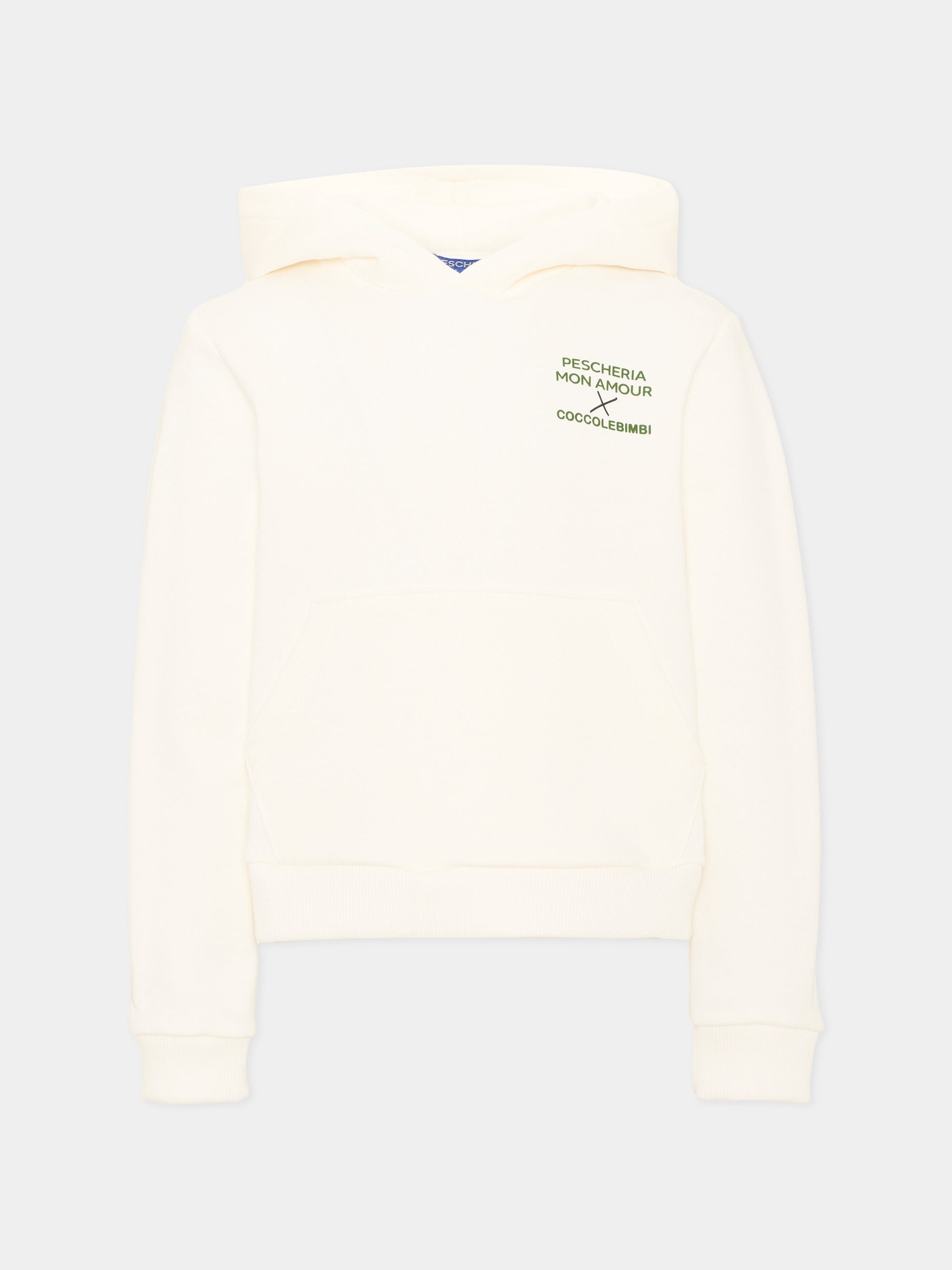 Felpa con cappuccio avorio con stampa,Pescheria Mon Amour X Coccolebimbi,PMAK HD009 CRM