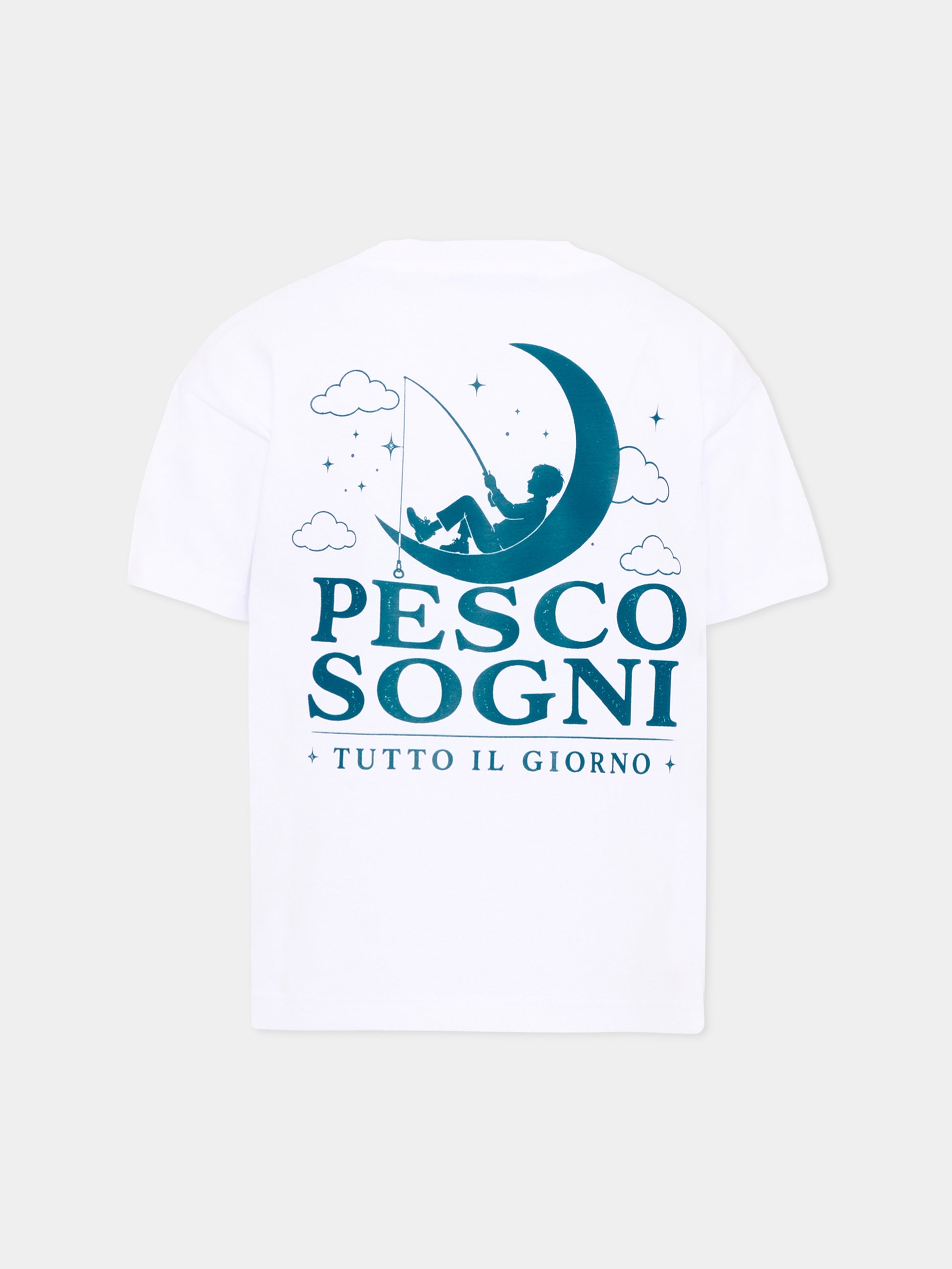 T-shirt a manica corta bianca per bambini con frase sul retro,Pescheria Mon Amour X Coccolebimbi,PMAK TS010 WHT