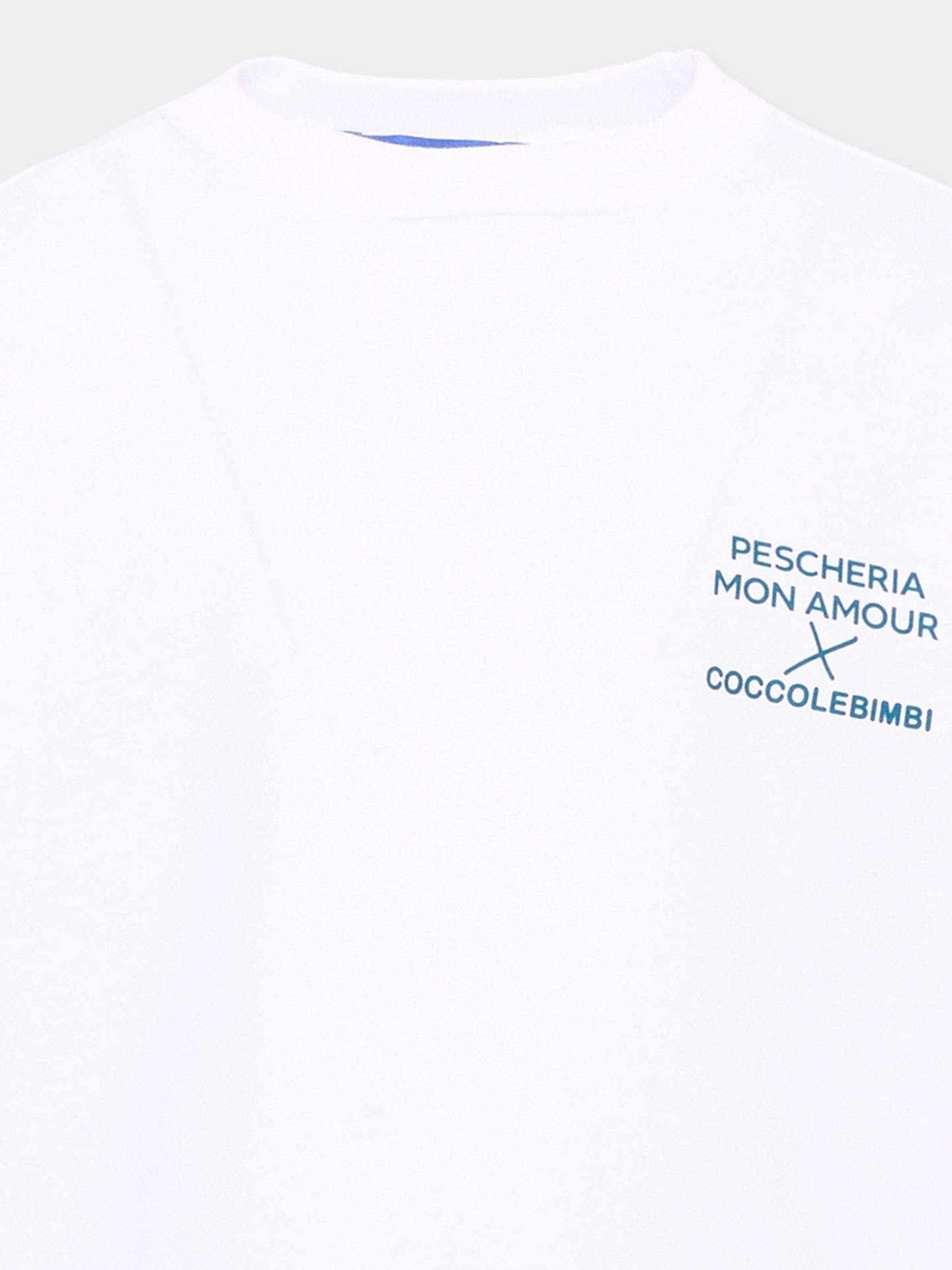 T-shirt a manica lunga bianca per bambini con frase sul retro,Pescheria Mon Amour X Coccolebimbi,PMAK LS011 WHT