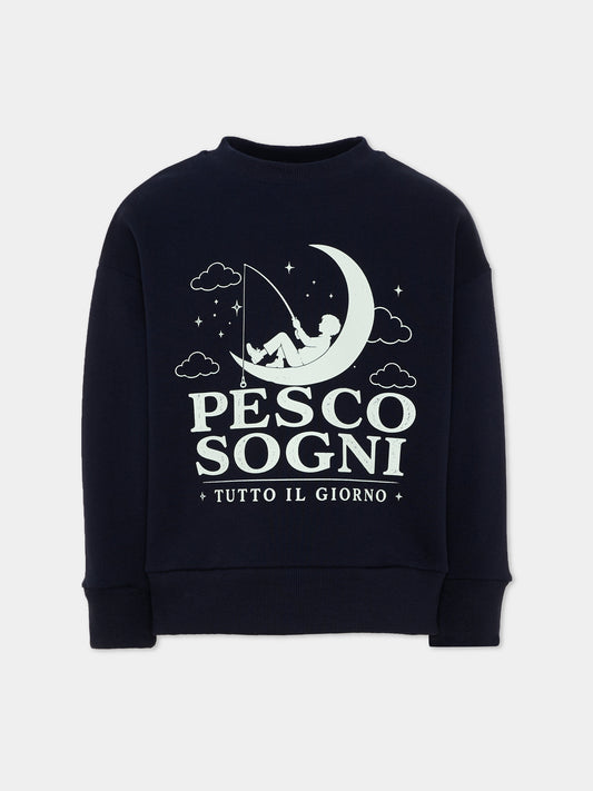 Felpa blu per bambini con stampa,Pescheria Mon Amour X Coccolebimbi,PMAK SW012 NVY