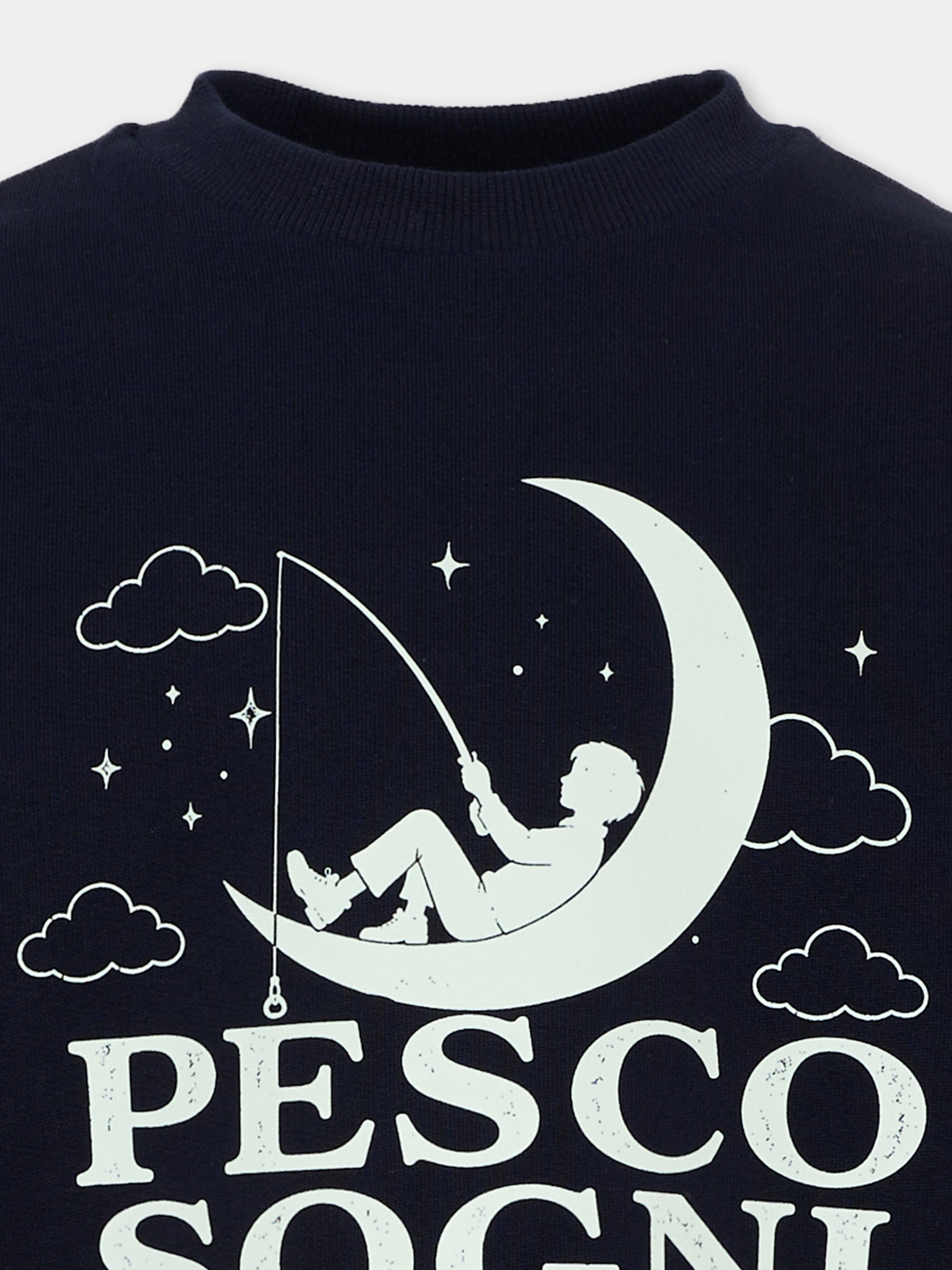 Felpa blu per bambini con stampa,Pescheria Mon Amour X Coccolebimbi,PMAK SW012 NVY