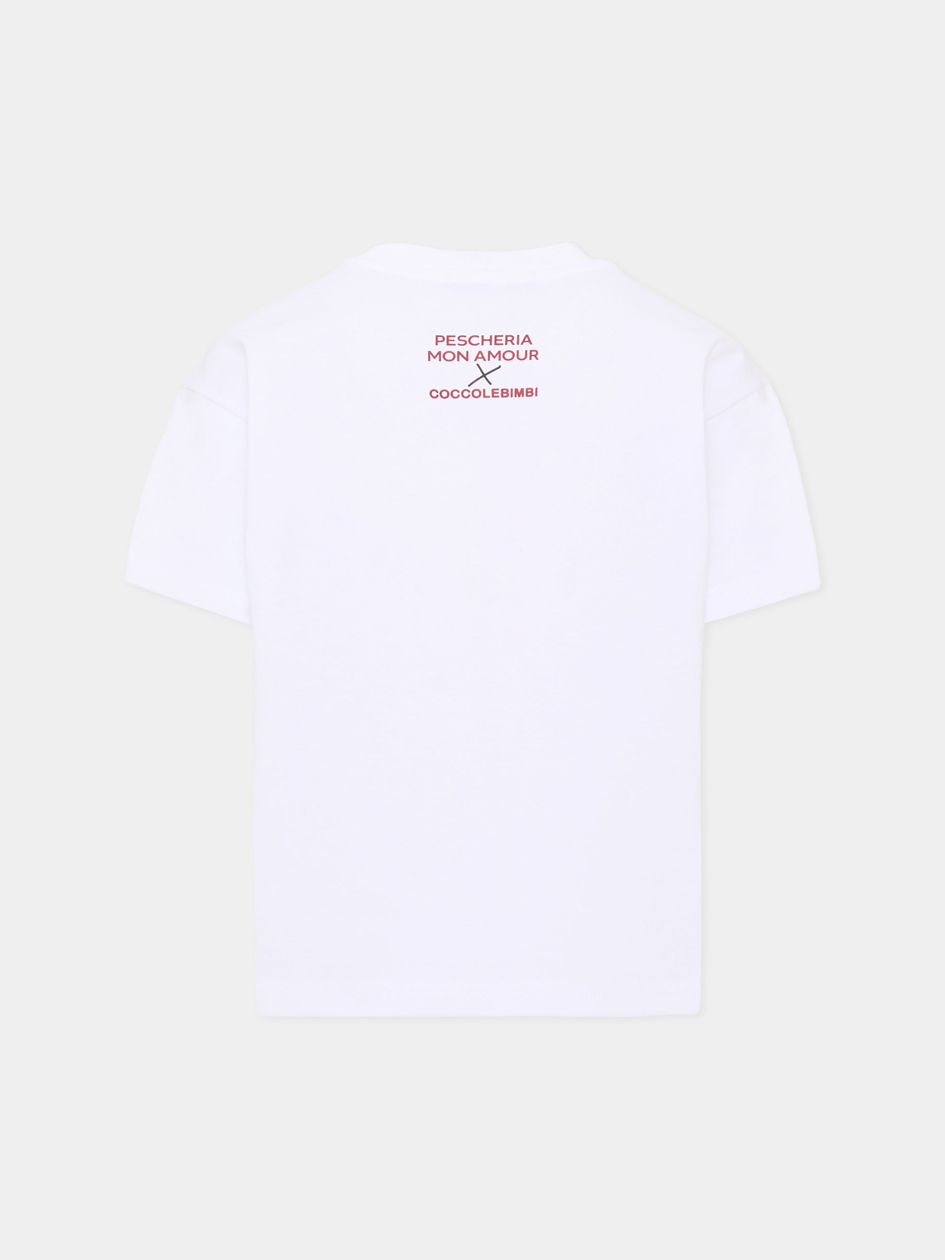 T-shirt a manica corta bianca per bambini con frase,Pescheria Mon Amour X Coccolebimbi,PMAK TS013 WHT