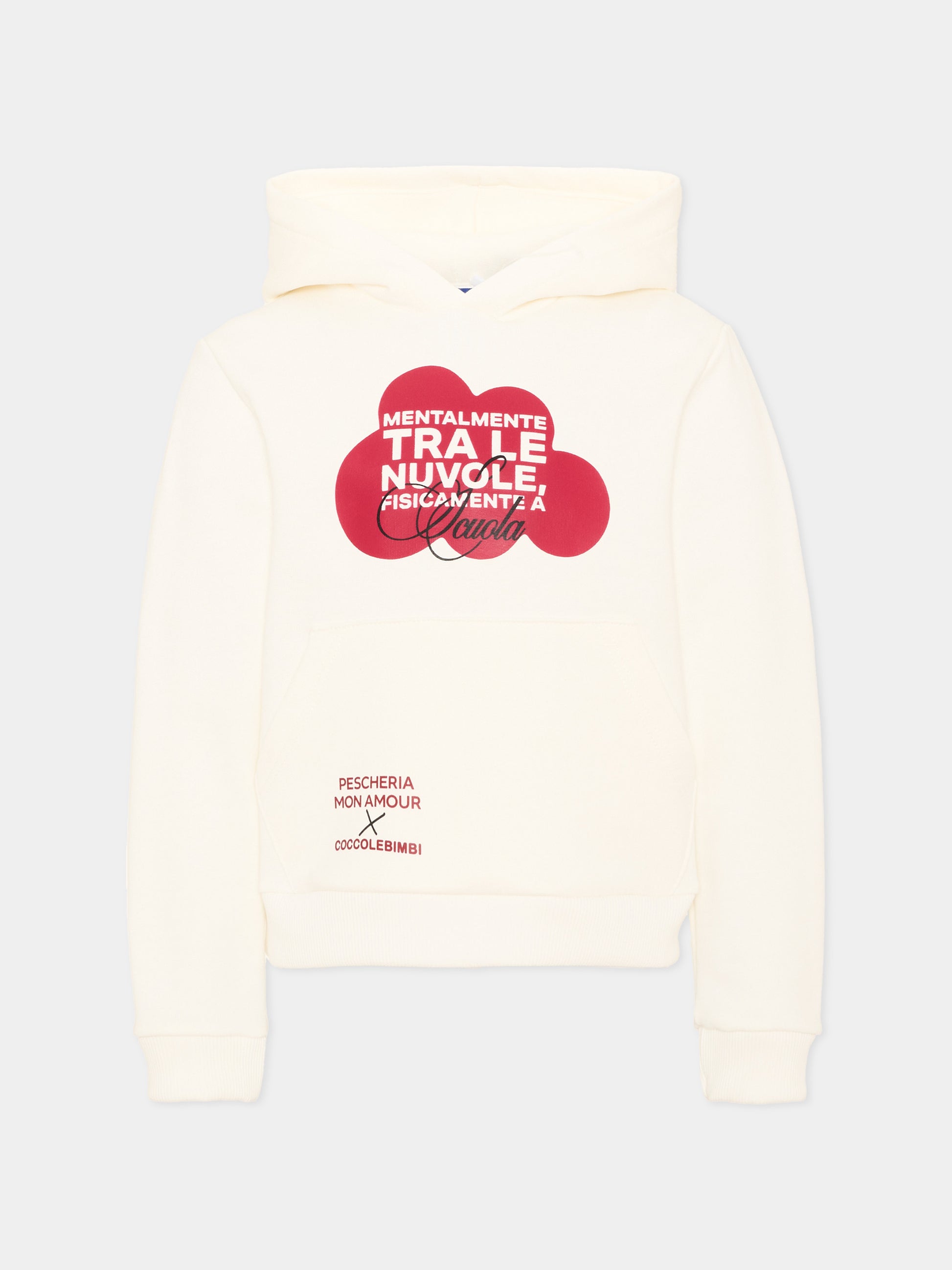 Felpa con cappuccio avorio con stampa,Pescheria Mon Amour X Coccolebimbi,PMAK HD014 CRM