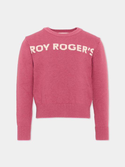 Maglione rosa per bambina con logo,Roy Roger's Kids,R F169 00 2643
