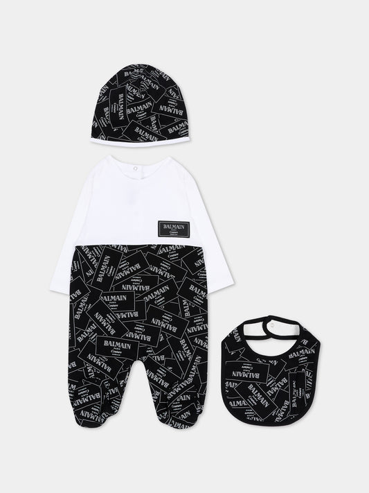 Set tutina nero per neonati con stampa,Balmain Kids,BXB57A Z3332 930BC