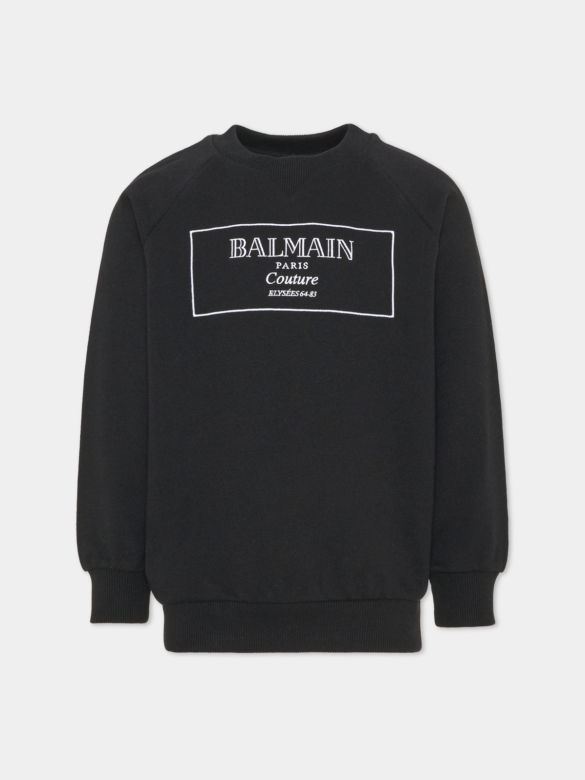 Felpa girocollo nera per bambini con logo,Balmain Kids,BX4P80 Z3183 930BC