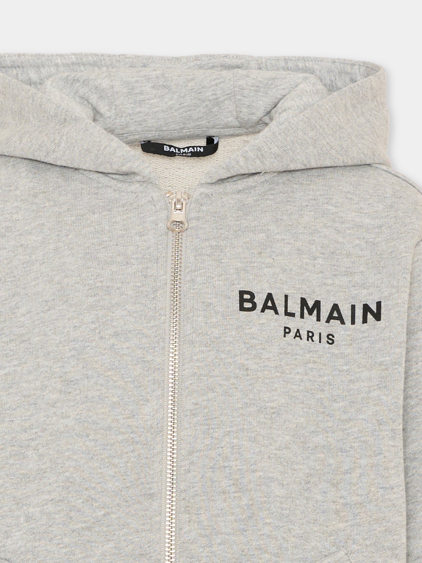 Felpa con cappuccio grigia per bambini con logo,Balmain Kids,BV4Q30 Z0114 809