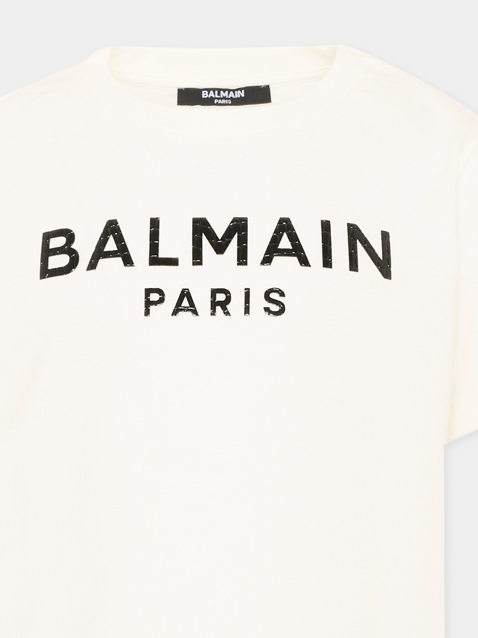 T-shirt avorio per bambini con logo,Balmain Kids,BV8P01 Z0057 102NE