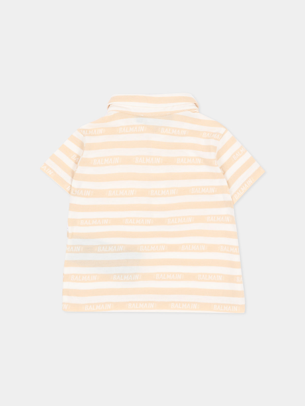 Polo avorio per neonato a righe con logo,Balmain Kids,BU8701 Z2192 102BG