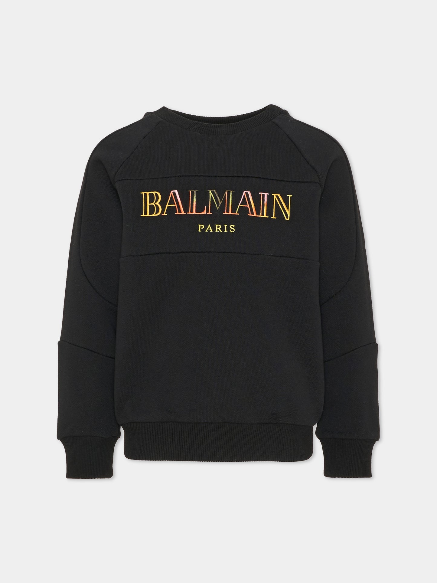 Felpa girocollo nera per bambini con logo,Balmain Kids,BW4Q20 Z0081 930MC