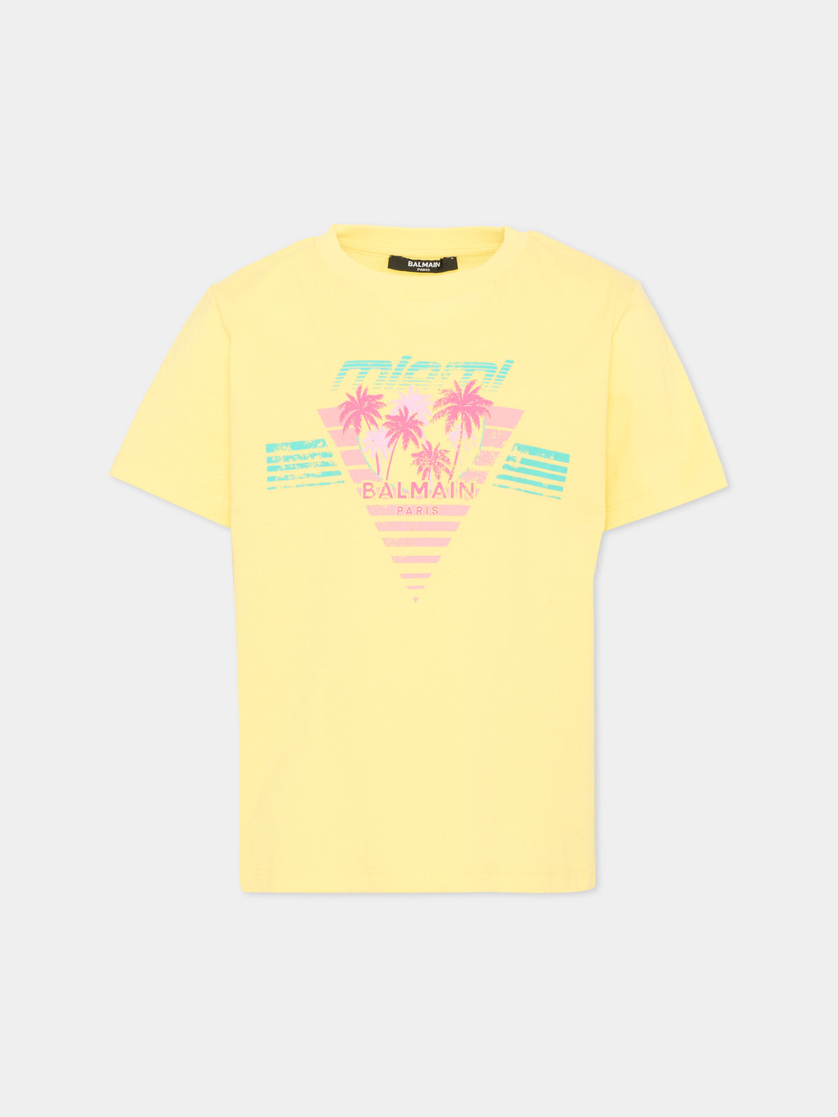 T-shirt a manica corta gialla per bambini con stampa,Balmain Kids,BW8R01 Z0057 203