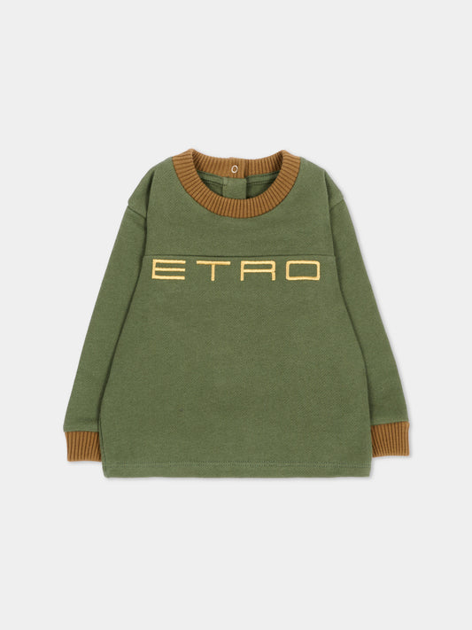 Felpa girocollo verde per neonati con logo,Etro,GV4530 Z2434 707