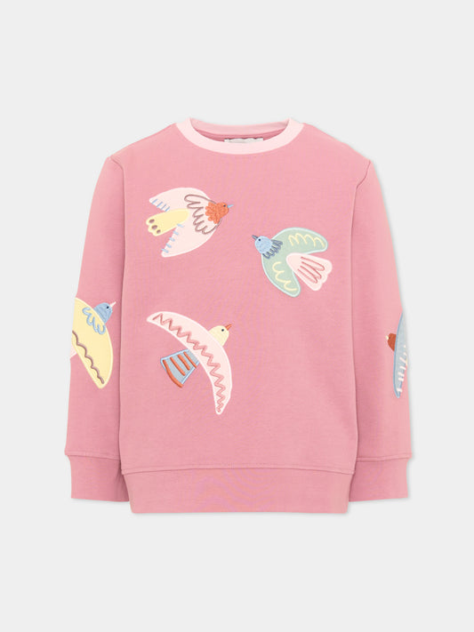 Felpa girocollo rosa per bambina con ricami,Stella Mccartney Kids,TX4A70 Z3059 51I