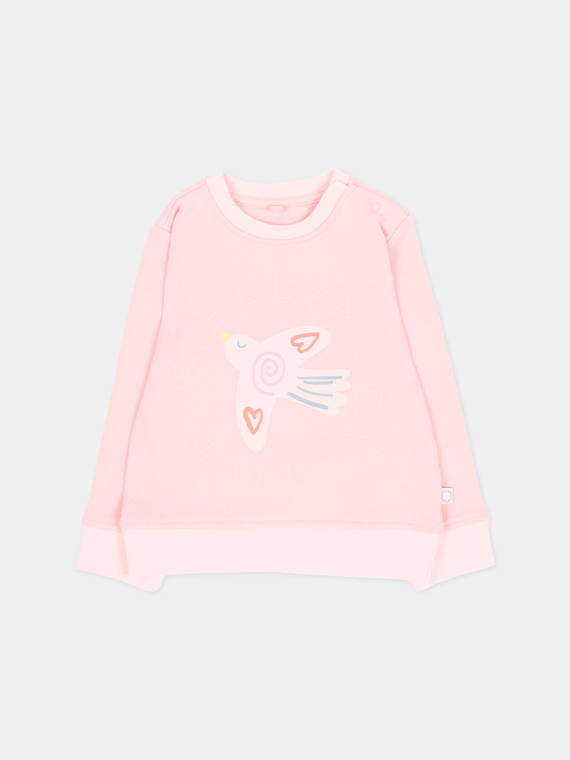 Felpa girocollo rosa per neonata con uccellino,Stella Mccartney Kids,TX4100 Z3059 511