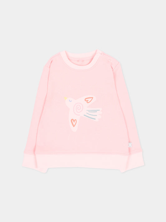 Felpa girocollo rosa per neonata con uccellino,Stella Mccartney Kids,TX4100 Z3059 511