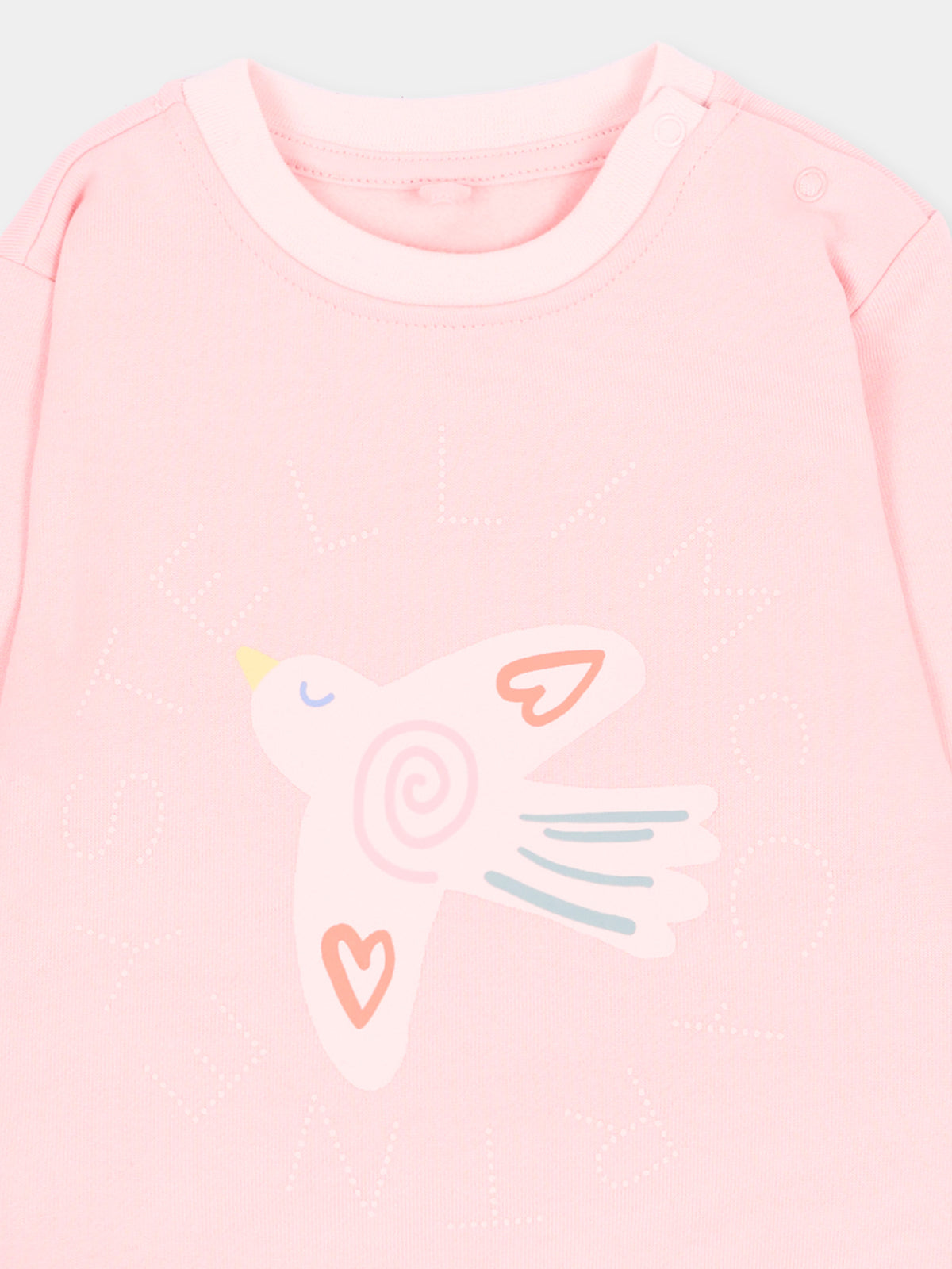 Felpa girocollo rosa per neonata con uccellino,Stella Mccartney Kids,TX4100 Z3059 511
