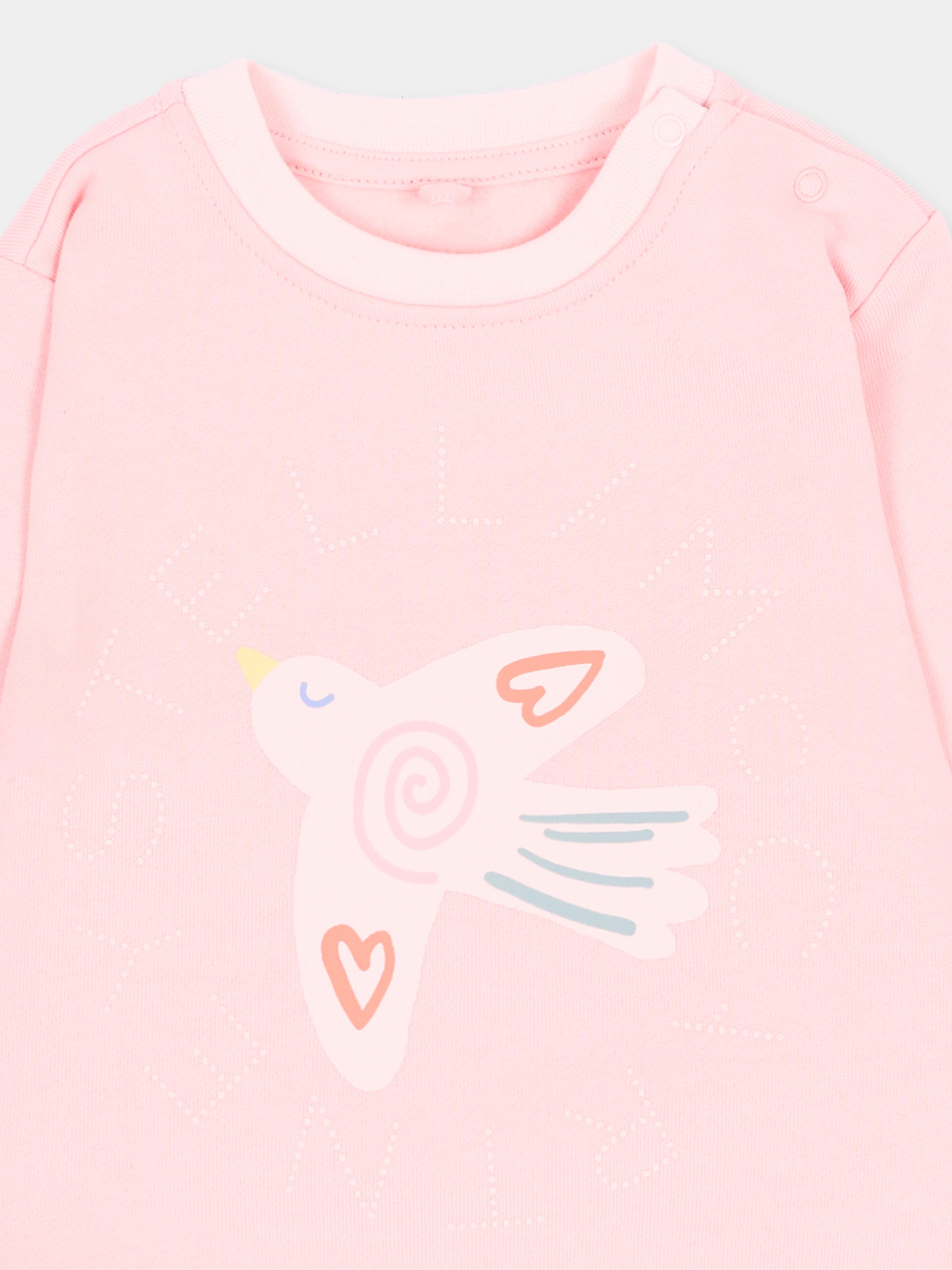 Felpa girocollo rosa per neonata con uccellino,Stella Mccartney Kids,TX4100 Z3059 511