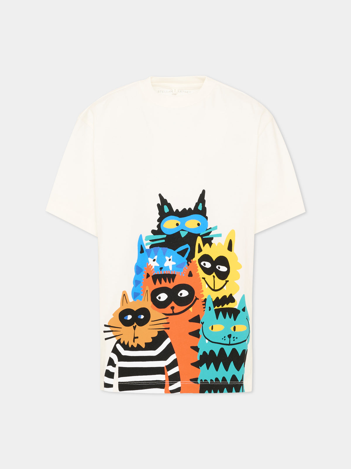 T-Shirt avorio per bambino con gatti,Stella Mccartney Kids,TW8Q41 Z0434 101