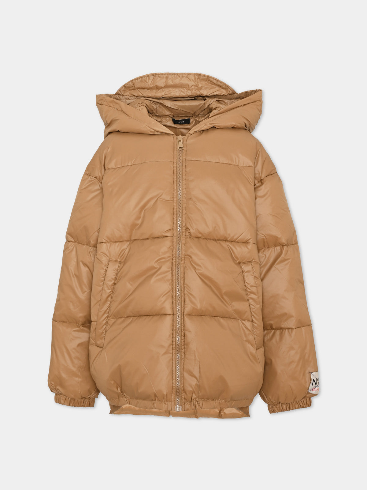 Piumino marrone per bambini con maxi logo,N°21 Kids,N2104X N0002 0N720