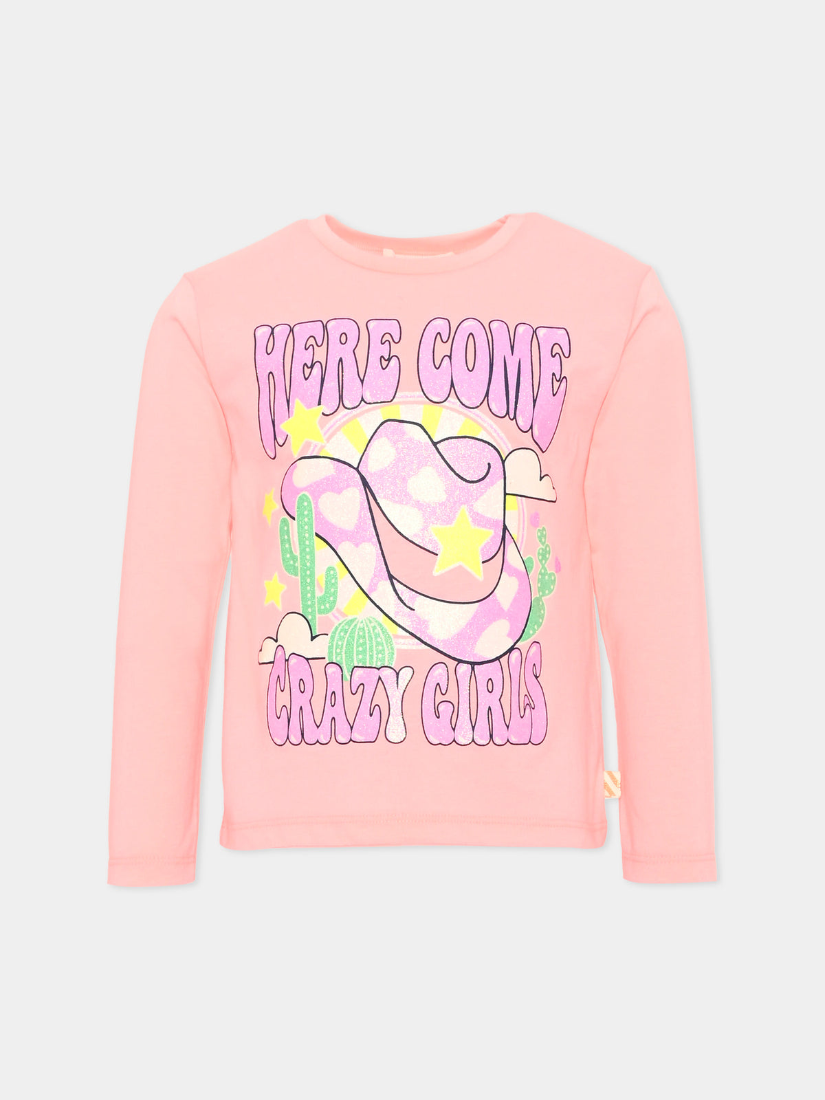 T-shirt a manica lunga rosa per bambina con stampa,Billieblush,U21401 408