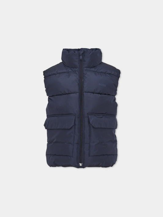 Gilet blu per bambino trapuntato,Boss,J52397 849