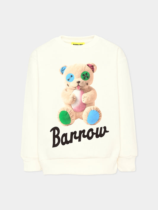 Felpa girocollo avorio con stampa per bambina,Barrow,F6BKJUSW059 013