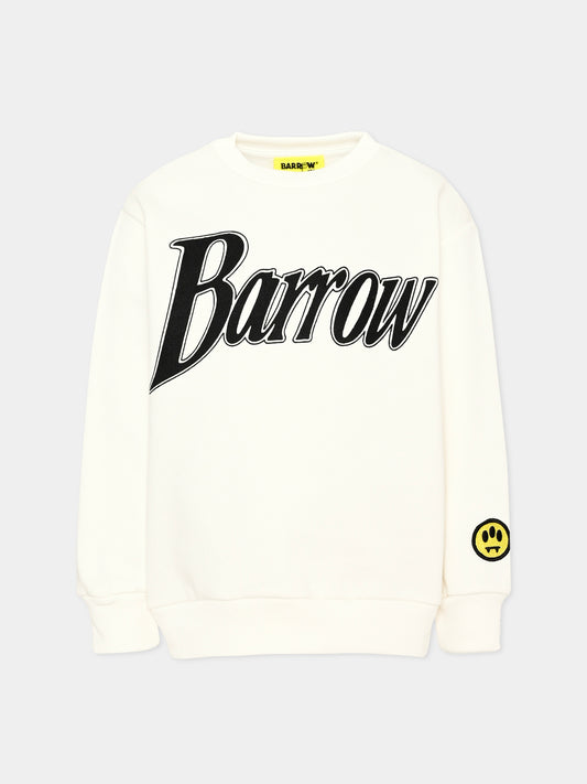 Felpa girocollo avorio con logo per bambini,Barrow,F6BKJUSW162 013