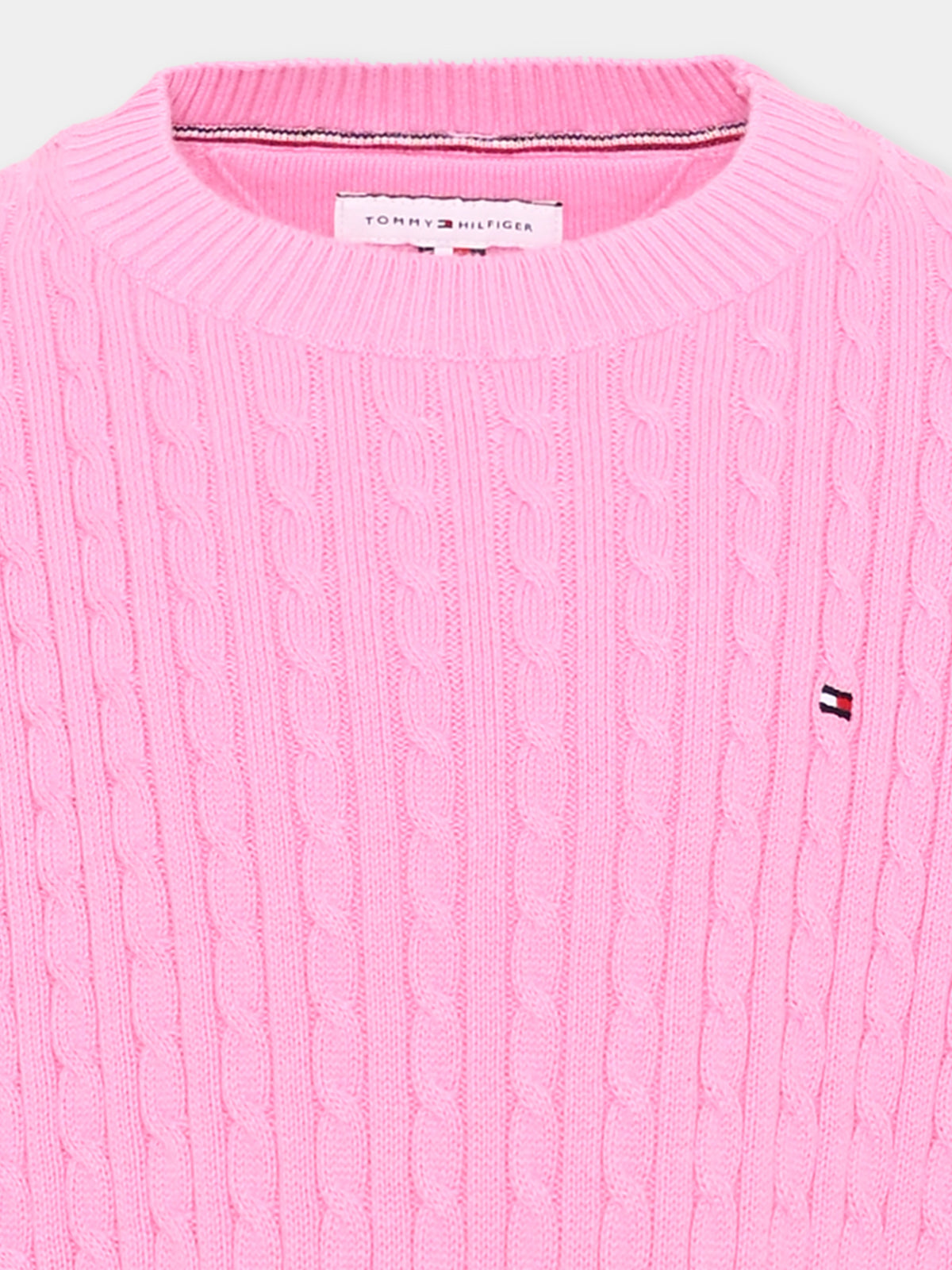 Maglione rosa per bambina a trecce,Tommy Hilfiger Junior,KG0KG08848 TOU