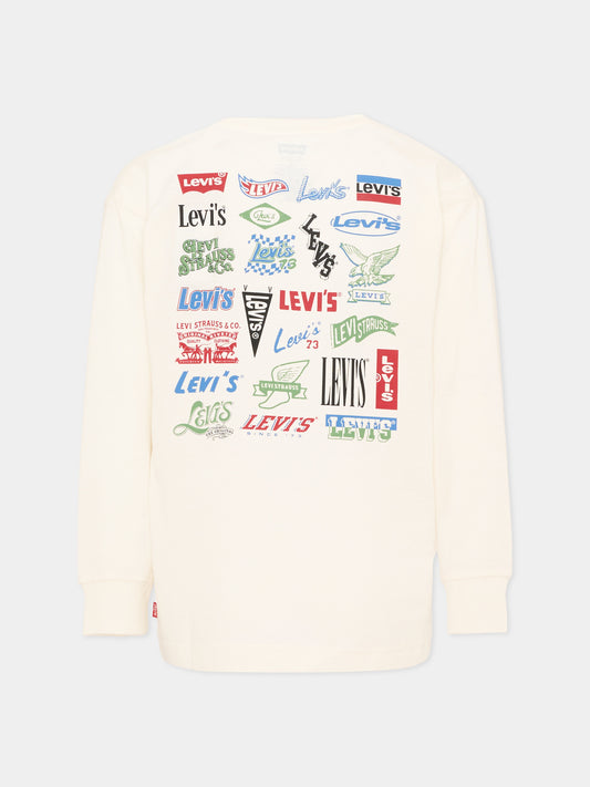 T-shirt a manica lunga avorio per bambino con stampa,Levi's Kids,8ER445 W0E