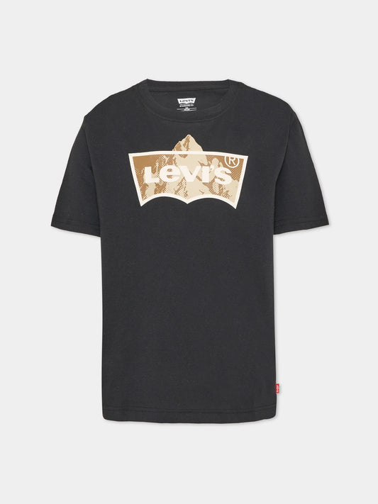 T-shirt a manica corta nera con logo per bambino,Levi's Kids,9ER922 G52