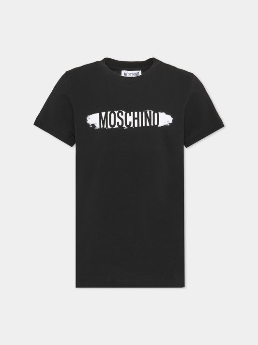 T-shirt a manica corta nera con logo per bambina,Moschino Kids,H8M058 LAA10 60100