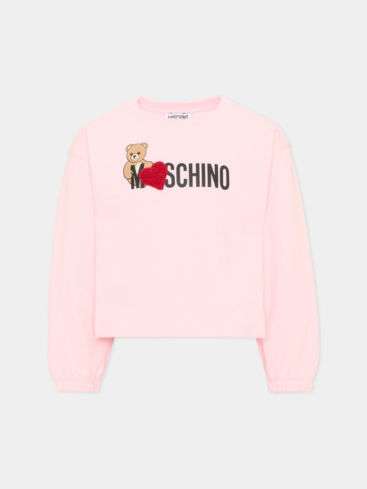Felpa girocollo rosa con teddy bear per bambina,Moschino Kids,HDF06U LDA18 50209