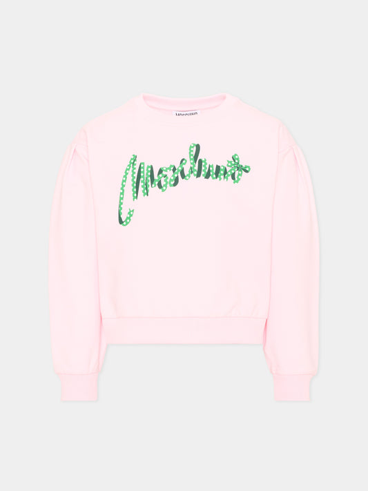Felpa girocollo rosa con logo per bambina,Moschino Kids,HDF06Y LDA63 51121