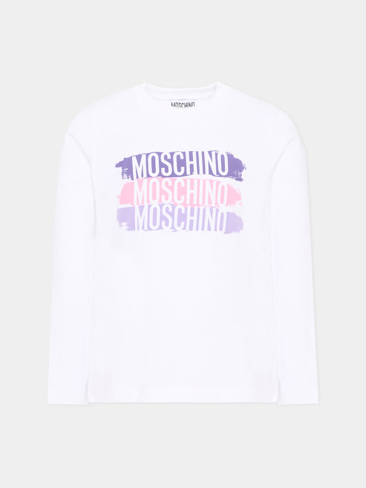 T-shirt a manica lunga con logo per bambina,Moschino Kids,HVO00J LAA57 10101
