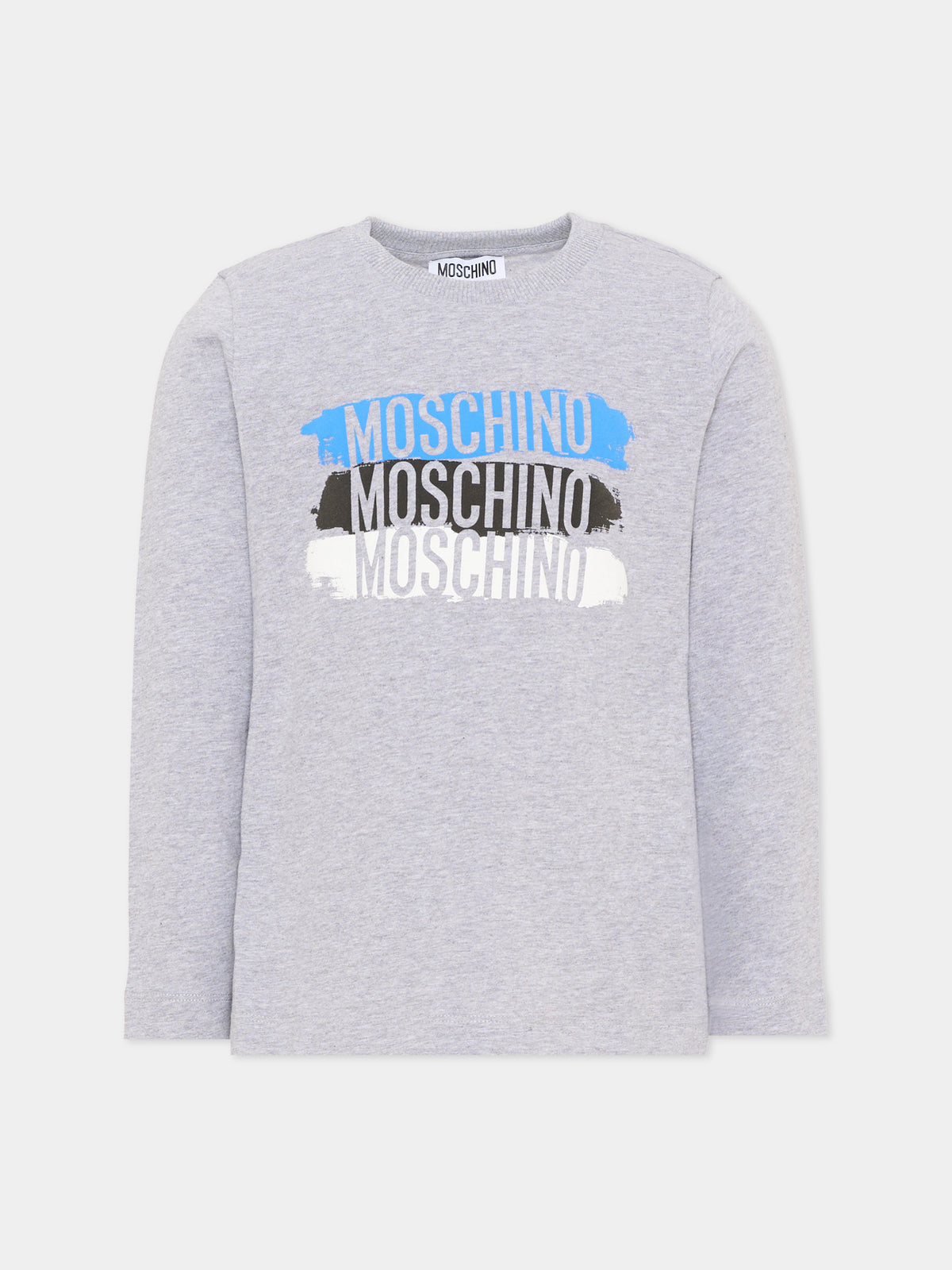 T-shirt a manica lunga grigia con logo per bambino,Moschino Kids,HVO00J LAA57 60901