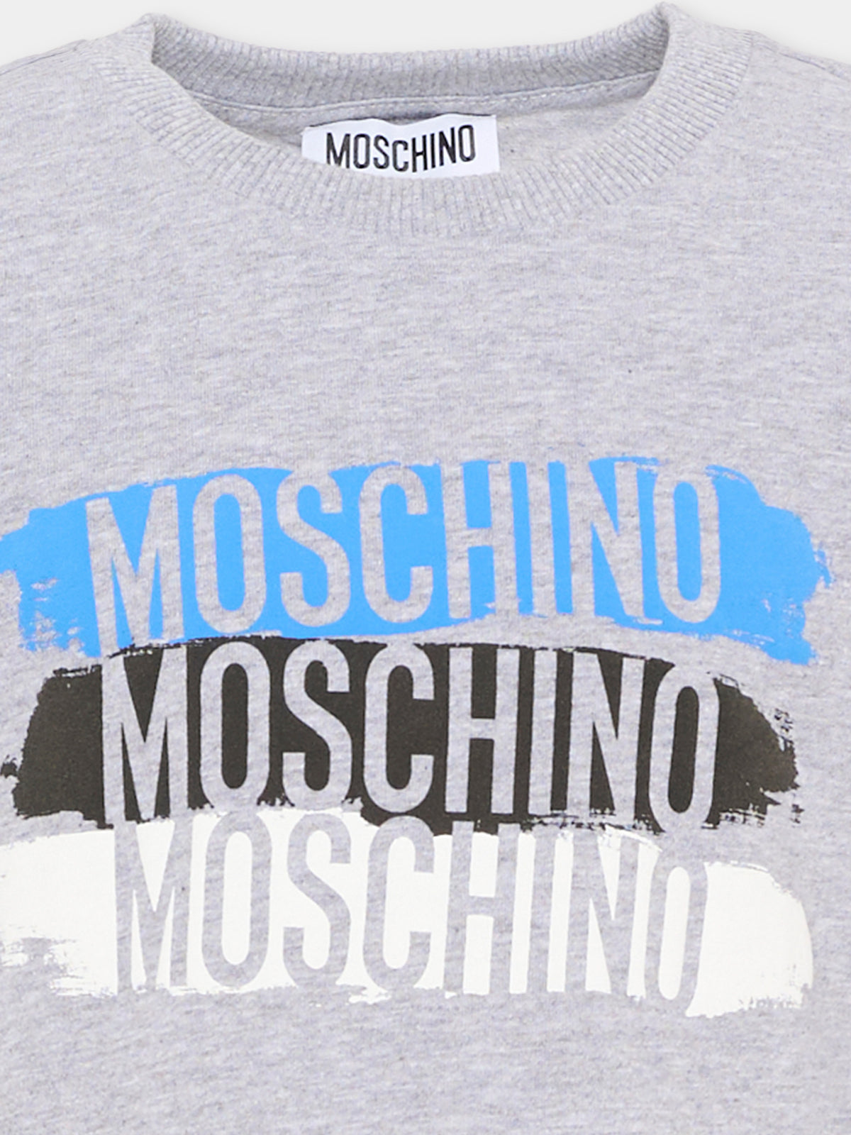 T-shirt a manica lunga grigia con logo per bambino,Moschino Kids,HVO00J LAA57 60901