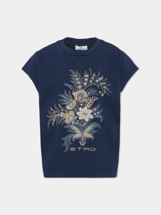 T-shirt a manica corta blu per bambina,Etro,GZ8A21 Z3672 617