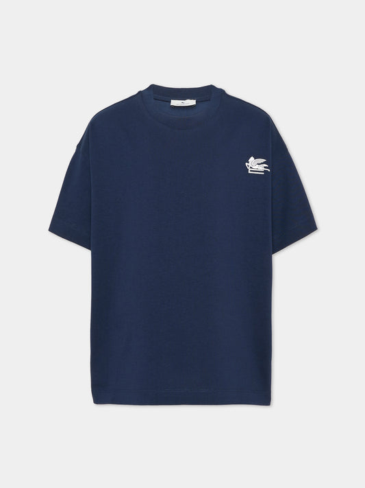 T-shirt a manica corta blu con logo per bambini,Etro,GZ8P01 Z3672 617