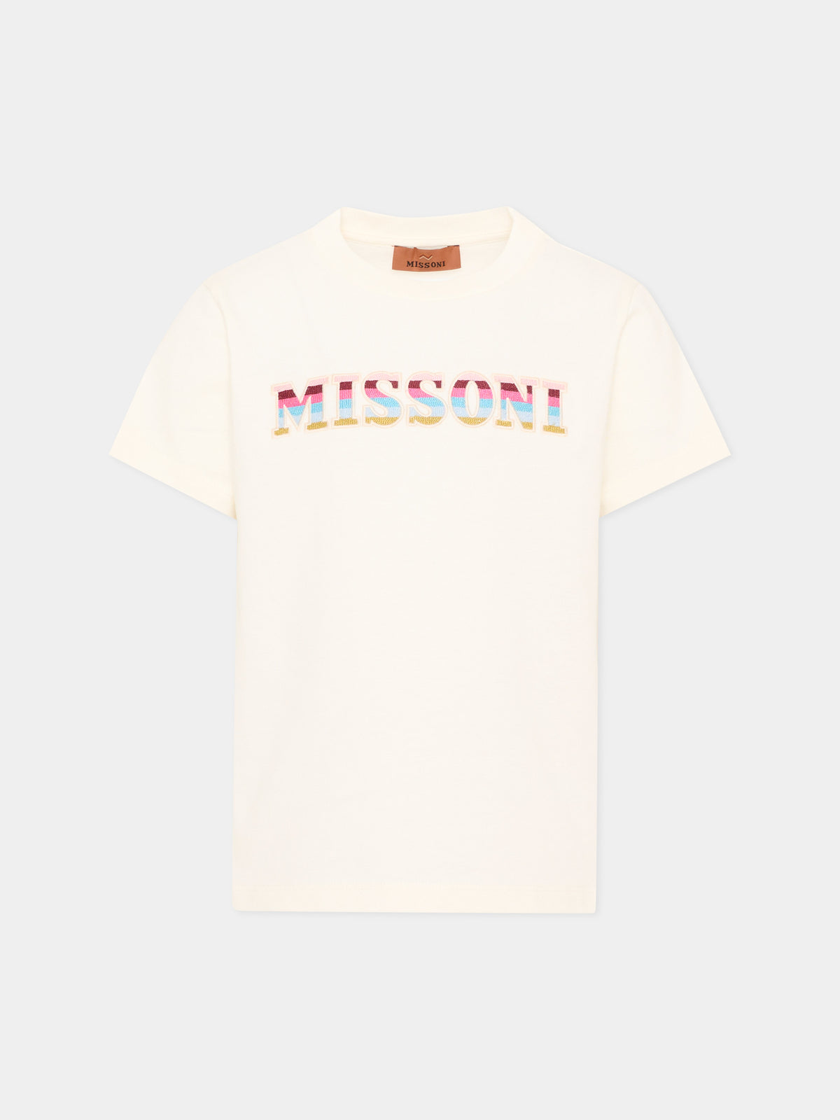 T-shirt a manica corta bianca con logo per bambina,Missoni,MZ8B21 Z3672 102